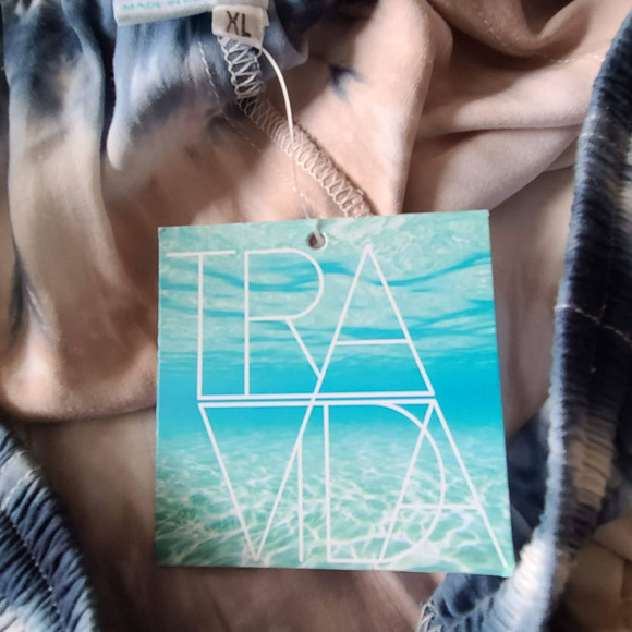 TRAVIDA Tie Dye Stripe Cargo Wide Leg Pants Blue Tan‎ White Women's XL NWT - Picture 11 of 12